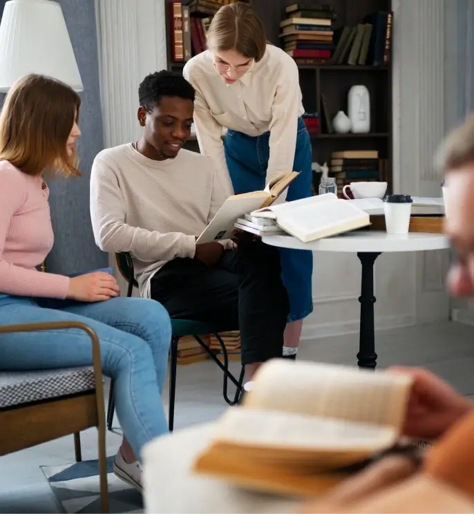 People reading books together.