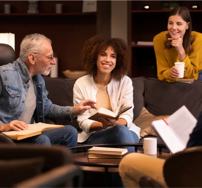 People enjoying books together.